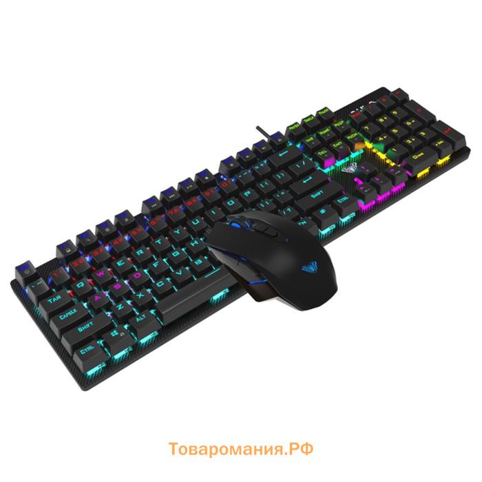 Клавиатура AULA T640, игровая, проводная, механическая, 106 клавиш, USB, подсветка, черная