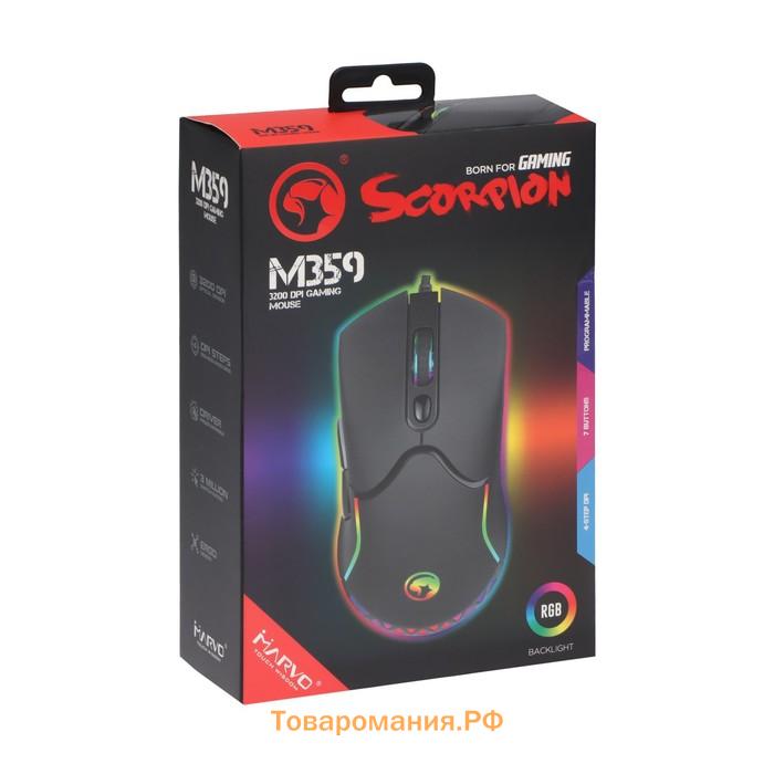 Мышь MARVO M359, игровая, проводная, подсветка, 3200 dpi, USB, чёрная