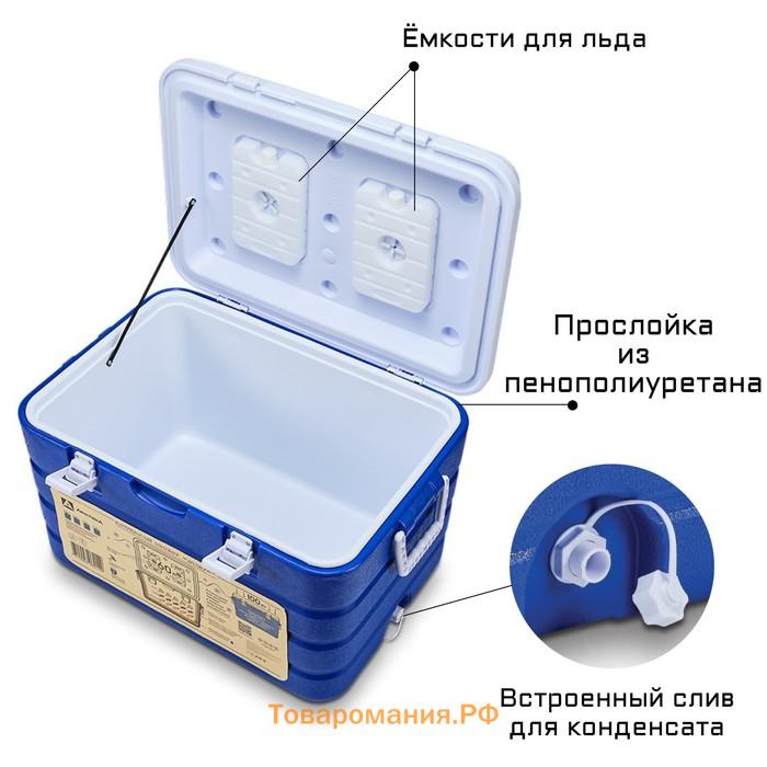 Термоконтейнер "Арктика", 60 л, 64 х 43.5 х 40 см, 2 ёмкости для льда, синий