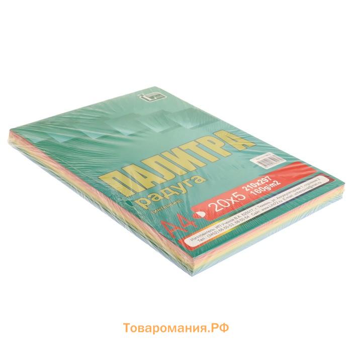 Бумага цветная А4, «Палитра», 100 листов, интенсив, 160г/м², 5 цветов