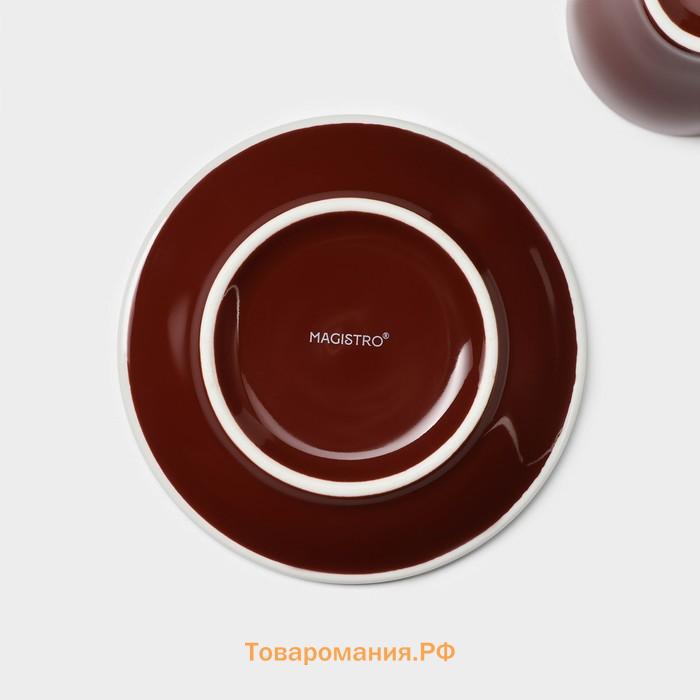 Кофейная пара Magistro Coffee time, чашка 80 мл, блюдце d=12,5 см, фарфор, коричневая