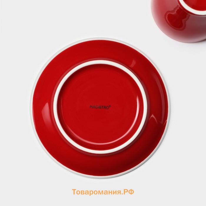 Кофейная пара Magistro Coffee time, чашка 180 мл, блюдце d=14,5 см, фарфор, красная