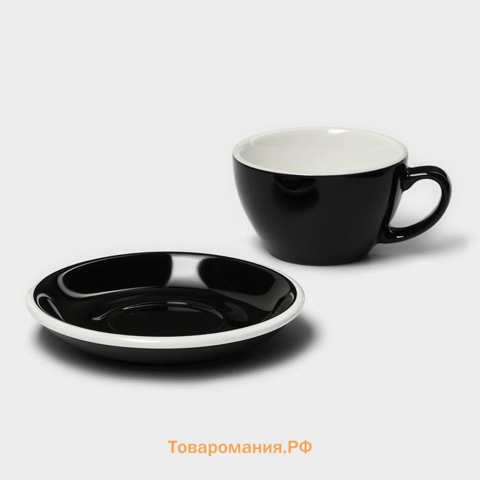 Кофейная пара Magistro Coffee time, чашка 300 мл, блюдце d=15,5 см, фарфор, чёрная