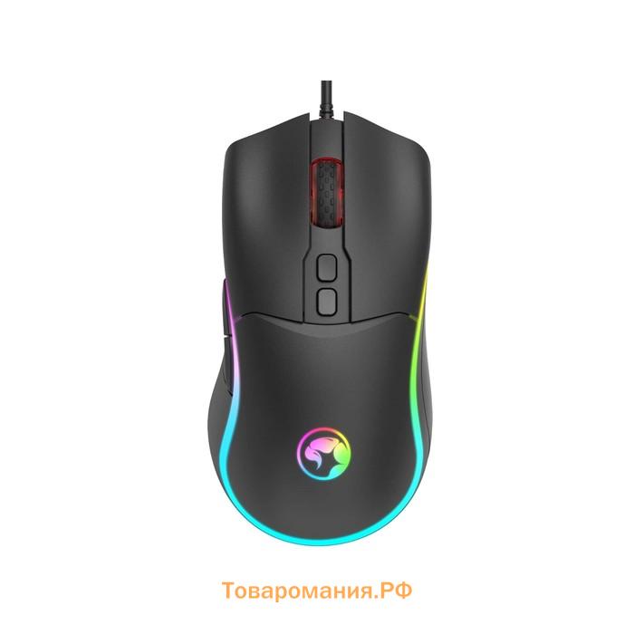 Мышь Marvo M358, игровая, проводная, 4 кнопки, оптическая, RGB, 7200 dpi, USB, 1.6м, чёрная