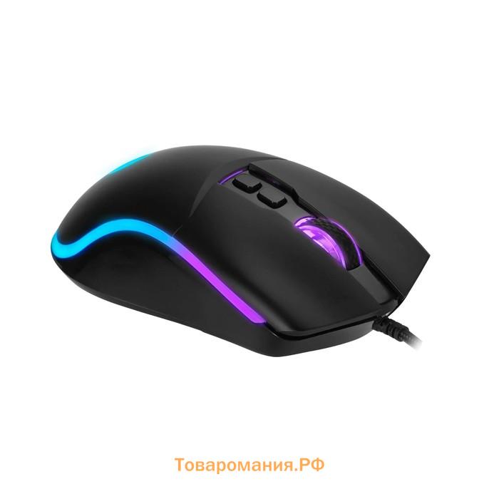 Мышь Marvo M358, игровая, проводная, 4 кнопки, оптическая, RGB, 7200 dpi, USB, 1.6м, чёрная