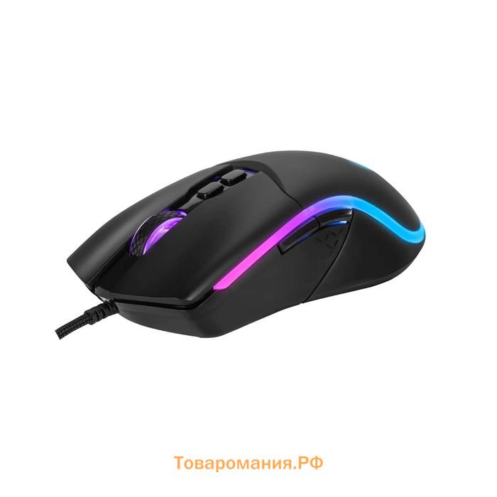 Мышь Marvo M358, игровая, проводная, 4 кнопки, оптическая, RGB, 7200 dpi, USB, 1.6м, чёрная