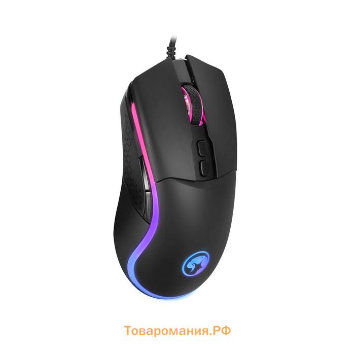 Мышь Marvo M358, игровая, проводная, 4 кнопки, оптическая, RGB, 7200 dpi, USB, 1.6м, чёрная