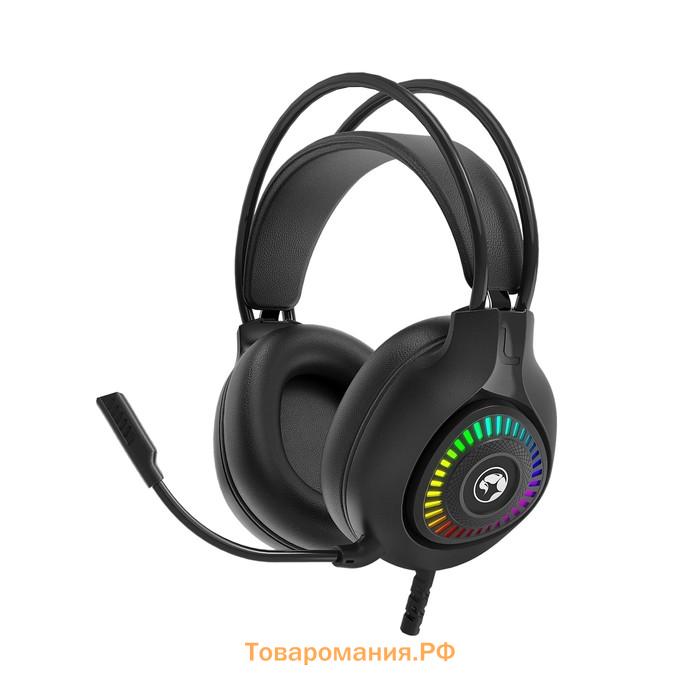 Наушники Marvo H8325, игровые, полноразмерные, микрофон, USB + 3,5 мм, 2 м, RGB, чёрные