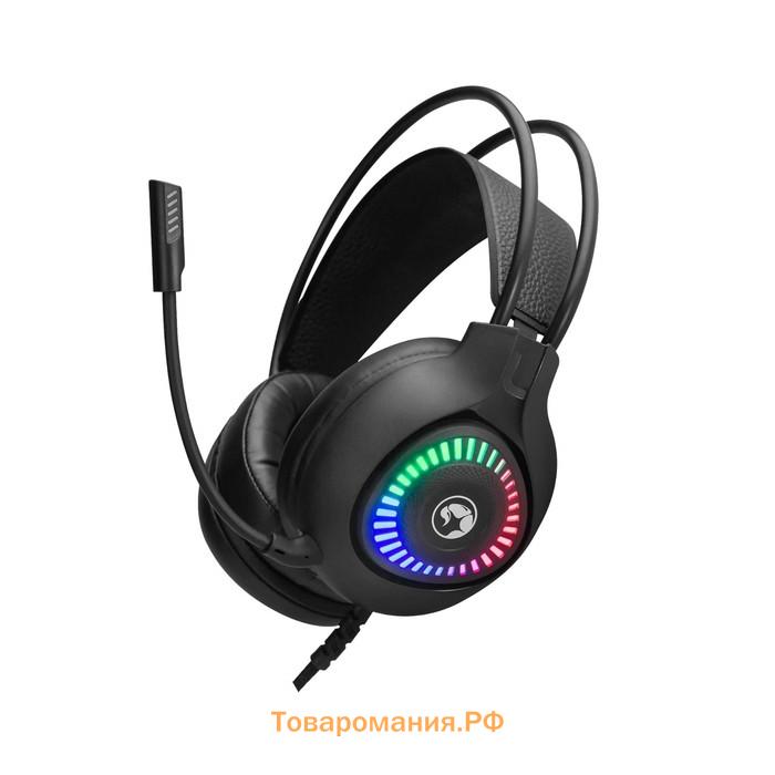 Наушники Marvo H8325, игровые, полноразмерные, микрофон, USB + 3,5 мм, 2 м, RGB, чёрные