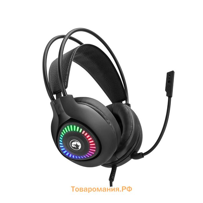 Наушники Marvo H8325, игровые, полноразмерные, микрофон, USB + 3,5 мм, 2 м, RGB, чёрные