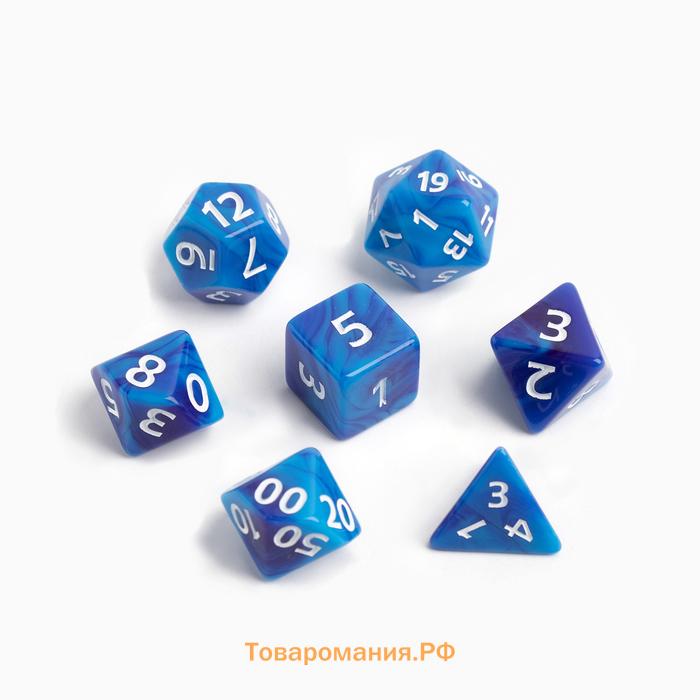 Набор кубиков для D&D (Dungeons and Dragons, ДнД) "Время игры", серия:D&D,7 шт, сине-голубые