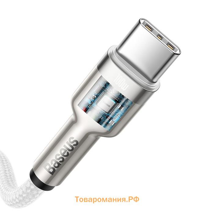 Кабель Baseus, Type-C - Type-C, 5 A, 100W, 2 м, белый