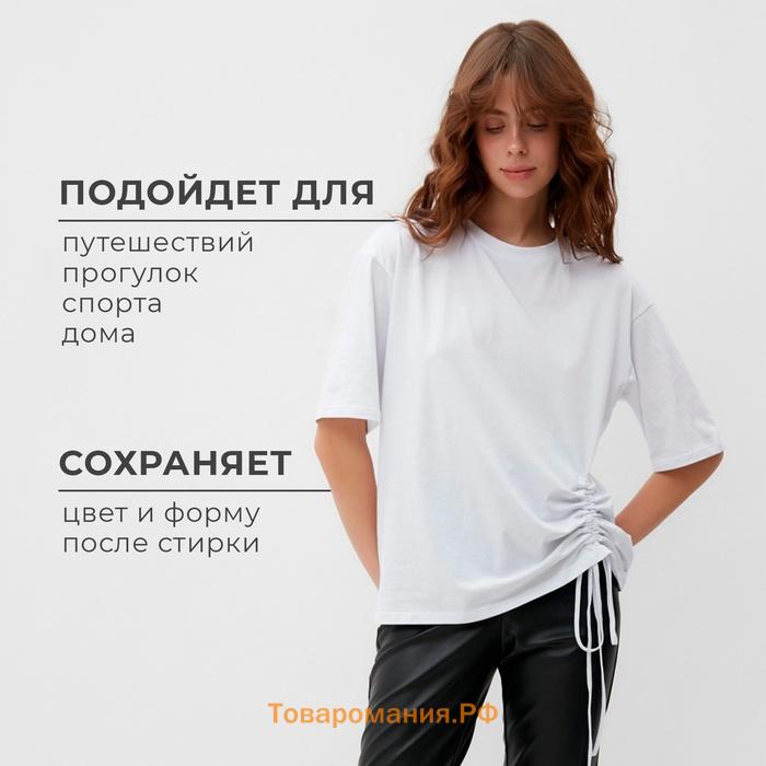 Футболка женская с кулиской MINAKU REGULAR FIT: цвет белый, р-р 44