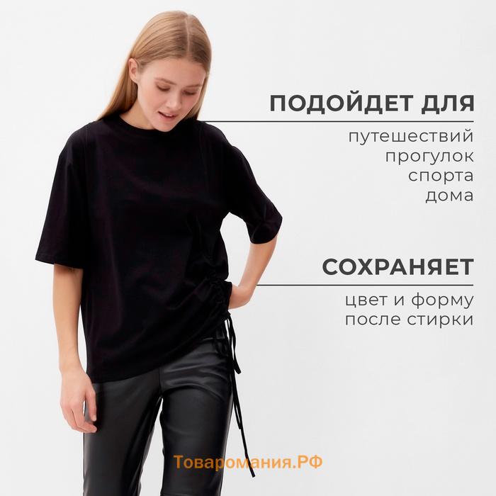 Футболка женская с кулиской MINAKU REGULAR FIT: цвет чёрный, р-р 44