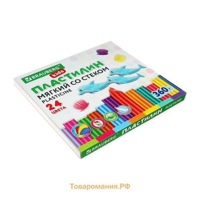 Пластилин мягкий (восковой) 24цв 360гр BRAUBERG KIDS