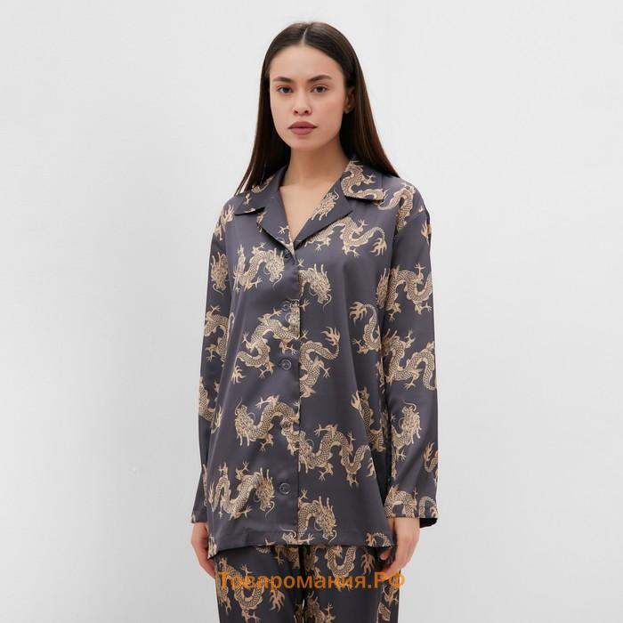 Пижама женская (рубашка и брюки) KAFTAN "Дракон", размер 52-54, графитовый