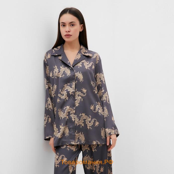 Пижама женская (рубашка и брюки) KAFTAN "Дракон", размер 52-54, графитовый