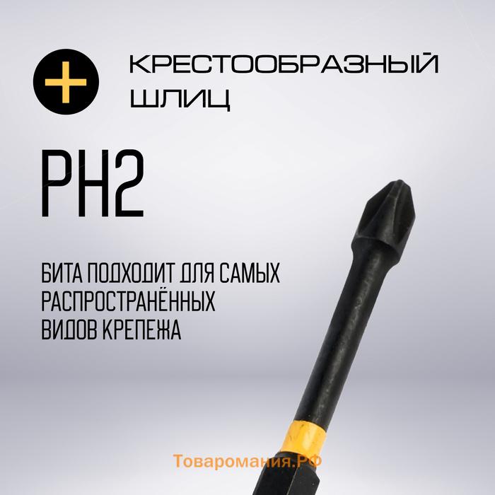 Бита ТУНДРА ПРОФИ, Torsion, сталь S2, PH2 х 90 мм, пластиковый кейс по 10 шт.