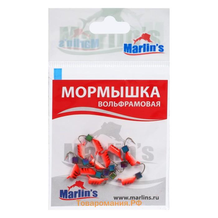 Мормышка вольфрам Marlin's Гвоздекубик, 3 мм, 0.95 г, красный, фосфор + бензин, 10 шт