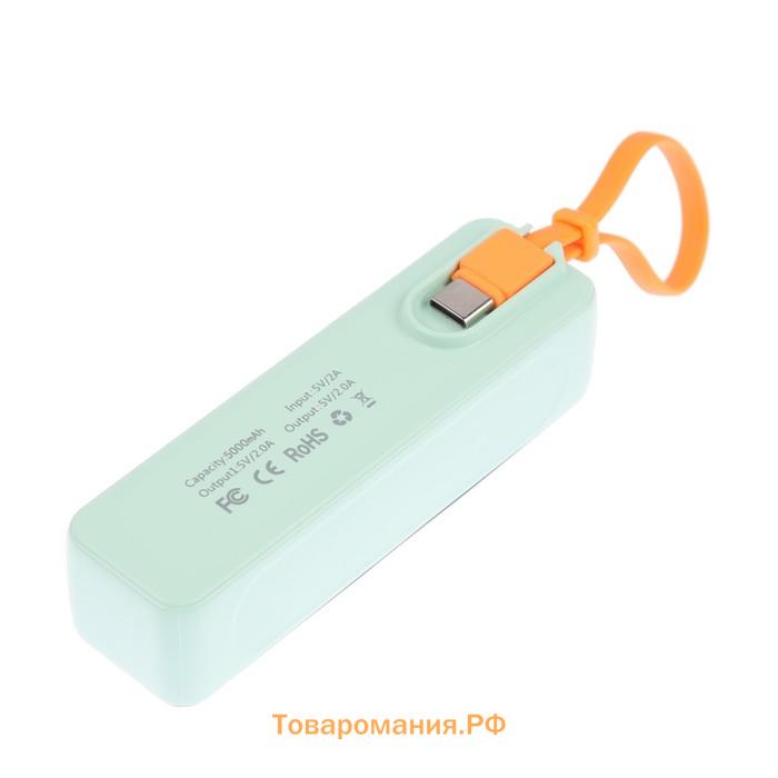 Внешний аккумулятор DX151, 5000 мАч, USB, Type-C, кабель Type-C, фонарь, зелёный