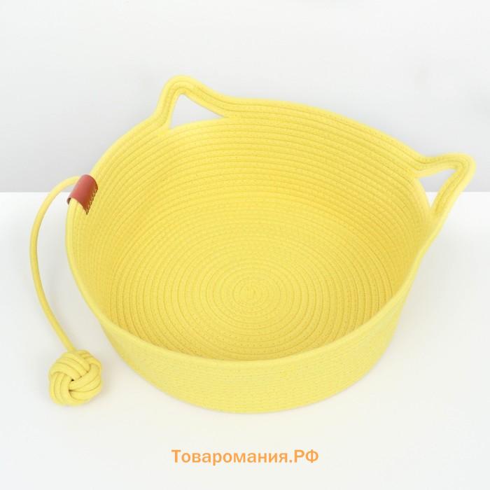 Экологичный лежак  для животных  (хлопок+рогоз),  45 х 37 х 16 см, вес до 25 кг, жёлтая