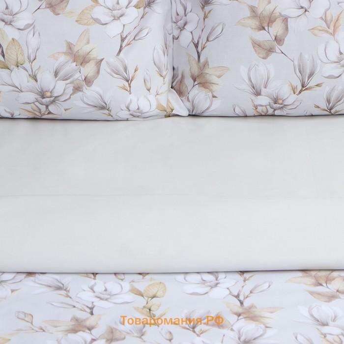 Постельное бельё  1,5 сп Beige flowers, 143х215 см, 150х214 см, 50х70 см -2 шт, мако-сатин 114г/м2