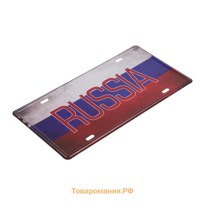 Декоративный номерной знак, "Россия", металл, 30×15 см