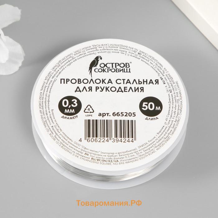 Проволока стальная для рукоделия, диаметр 0,3 мм, длина 50 м