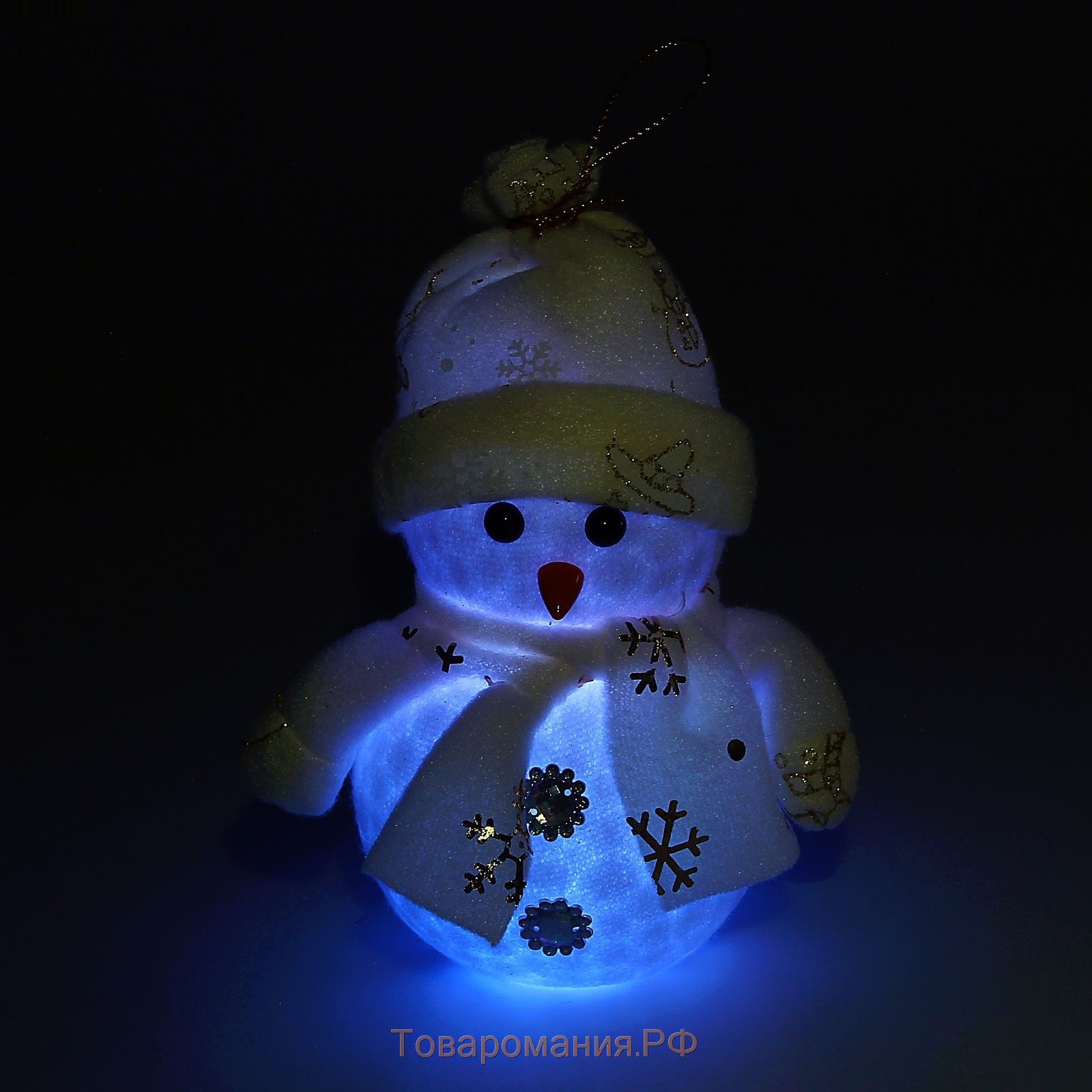 Игрушка световая "Снеговик праздничный" (батарейки в комплекте) 8х15 см, 1 LED RGB, БЕЛЫЙ