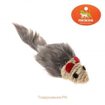 Игрушка для кошек "Серая мышь" с мордочкой из сизаля, 8 см