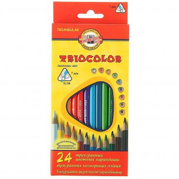 Карандаши 24 цвета, Koh-I-Noor 3134 TRIOCOLOR, картонная упаковка, европодвес