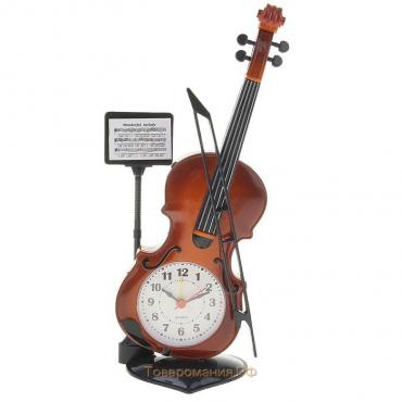 Часы - будильник настольные "Скрипка с пюпитром", дискретный ход, d-6.5 см, 17 х 10 см, АА