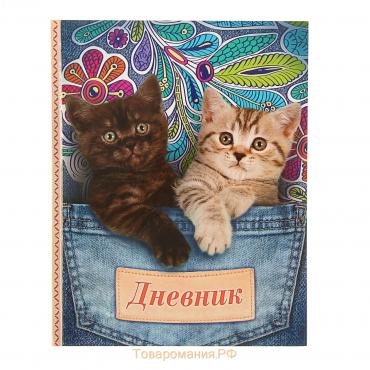 Дневник универсальный для 1-11 классов, "Котята в кармане", твердая обложка 7БЦ, глянцевая ламинация, 40 листов