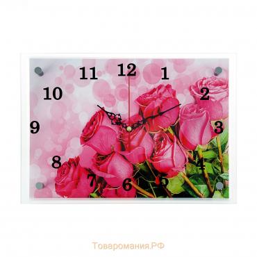 Часы-картина настенные, серия: Цветы, "Розовые розы", 25х35 см