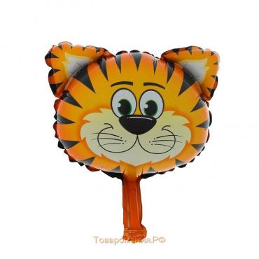 Шар фольгированный 10" «Голова тигра» для палочки, с клапаном, мини
