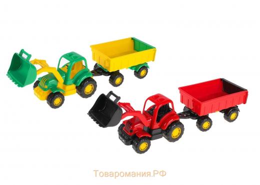 Трактор с прицепом №1 и ковшом «Крепыш», цвета МИКС