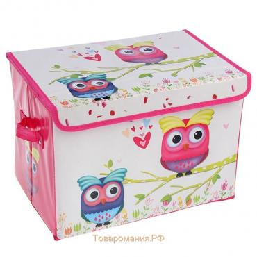 Короб стеллажный для хранения с крышкой «Весенние совушки», 40×26×26 см, цвет розовый