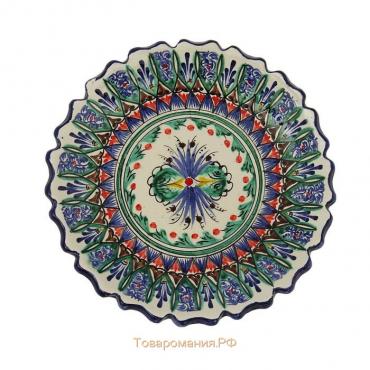 Тарелка Риштанская Керамика "Цветы", синяя, рельефная, 15 см