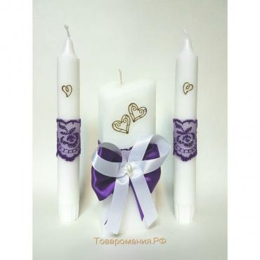 Набор свечей "Кружевной с бантиком"фиолетовый:домашний очаг 6,8х15см,родительские 1,8х17,5см