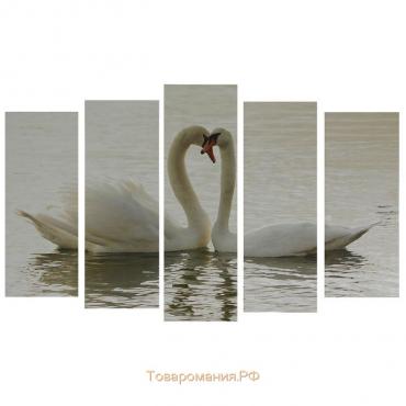 Картина модульная на подрамнике "Влюблённые лебеди" (2-25х63; 2-25х70; 1-25х80) 125х80см