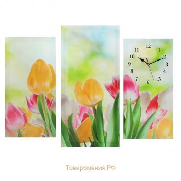 Часы настенные модульные «Тюльпаны», 60 × 80 см