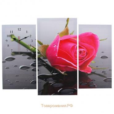 Часы настенные, модульные, серия: Цветы, "Розовая роза", 60х80 см