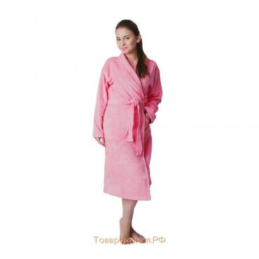 Халат женский шалька+кант, размер 52, розовый, махра