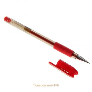 Ручка гелевая, 0.7 мм, красный стержень, тонированный корпус, с резиновым держателем
