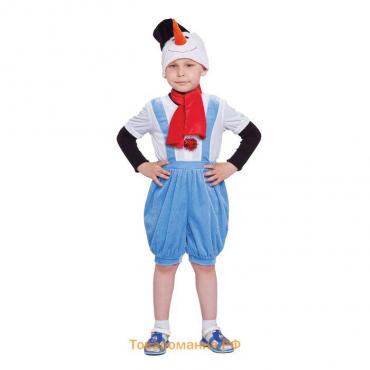 Карнавальный костюм "Снеговик с чёрным ведром", комбинезон, маска, шарф, р-р 28, рост 98-104 см