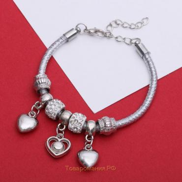 Браслет «Марджери» на нити, сердце, L=18,5 см, цвет белый в серебре