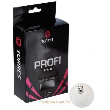 Мяч для настольного тенниса TORRES Profi, 3 звезды, 40 мм, 6 шт., цвет белый