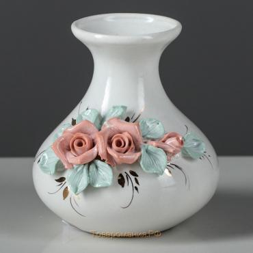 Ваза керамическая "Миниатюрка", настольная, лепка цветная, цветы, 13 см, авторская работа