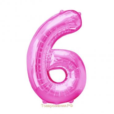 Шар фольгированный 32" «Цифра 6», индивидуальная упаковка, цвет розовый