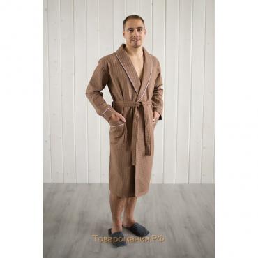 Халат мужской, шалька+кант, размер 48, цвет шоколадный, вафля